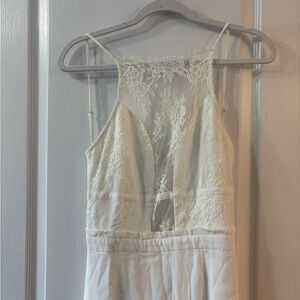 Elegant White Lace backless dress